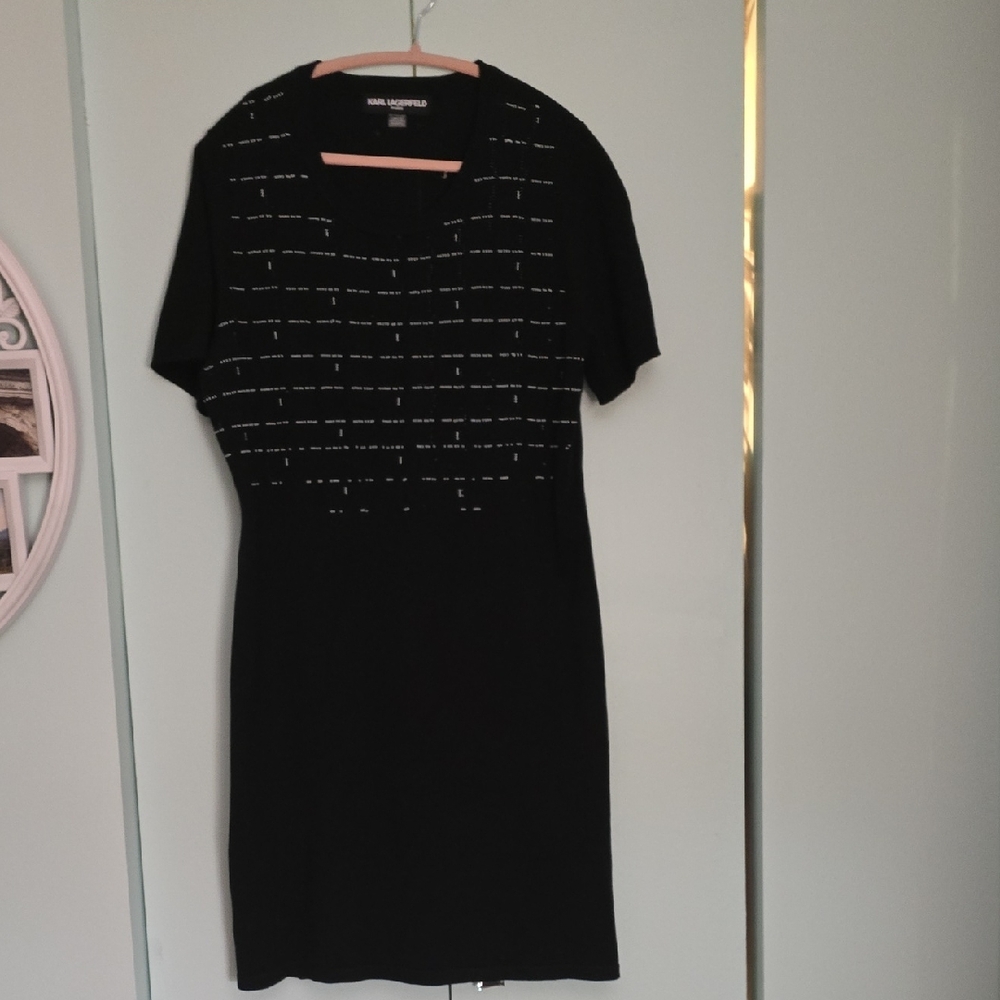Karl Lagerfeld Black Mini Dress with Subtle Pattern
